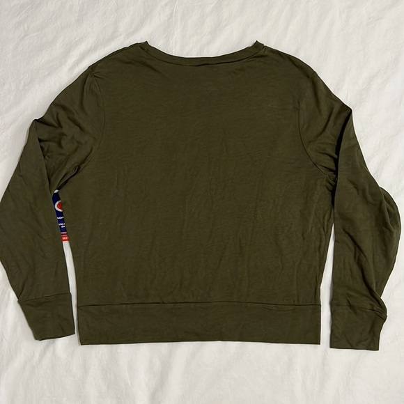 Champion Cotton Blend Long Sleeve Athletic Olive Green Tee - Picture 2 of 4